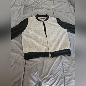 Herringbone & Cotton Baseball Style Crew Jacket Women's Size Medium Fully Lined